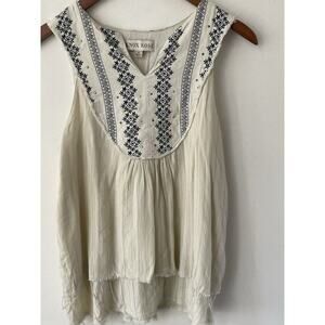 Knox Rose Gauze Embroidered Tank Top Tunic Size S Beige Cotton Boho Aztec